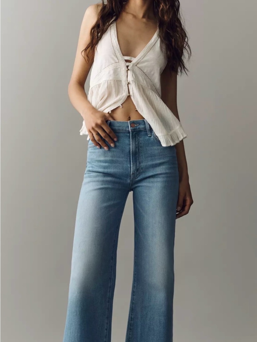MOTHER Light Wash High-Rise Wide Leg Jeans